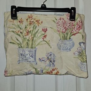 Floral Blue Vase Print Decorative Pillow Cover - Cream